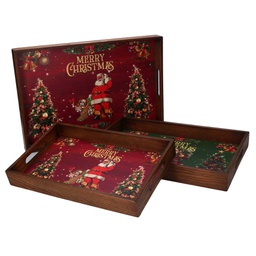 [V6337110000] Vassoio legno 1-3 rosso verde scritta Merry Christmas rettangolare cm 45x30h4