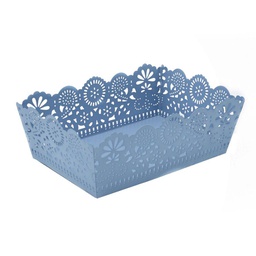 [V7019780000] Vassoio metallo azzurro con decorazionivarie cm22x15h7.5/8
