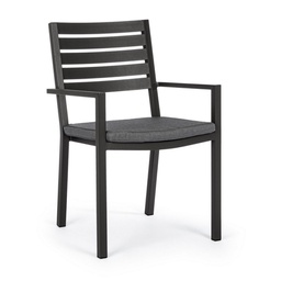 [B0662930] 4x Sedia antracite con bracciolo e cuscino in alluminio stile industrial