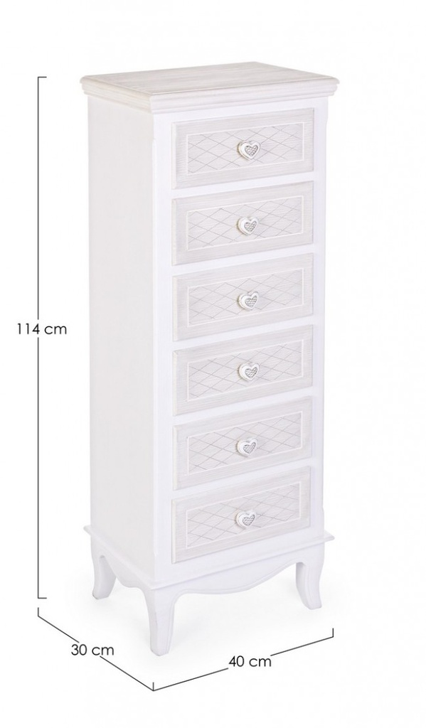 Cassettiera classica in legno bianco 6 cassetti Charlene
