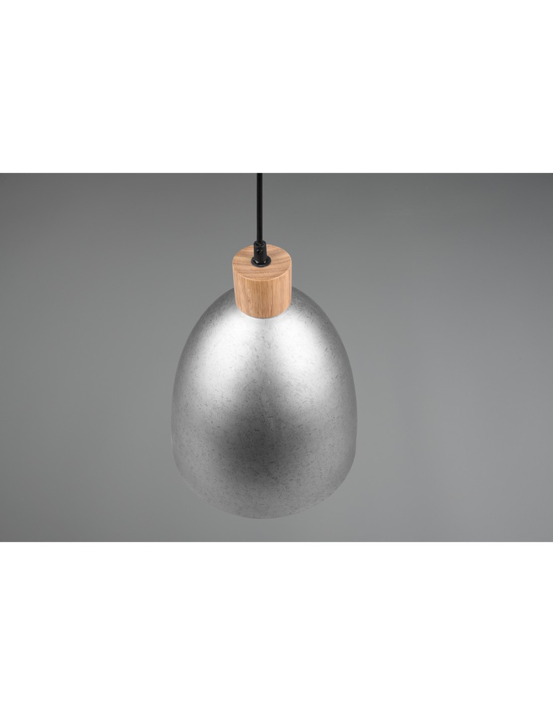 Lampada Sospensione Cucina Jagger Metallo Nichel Inserto Legno Trio Lighting