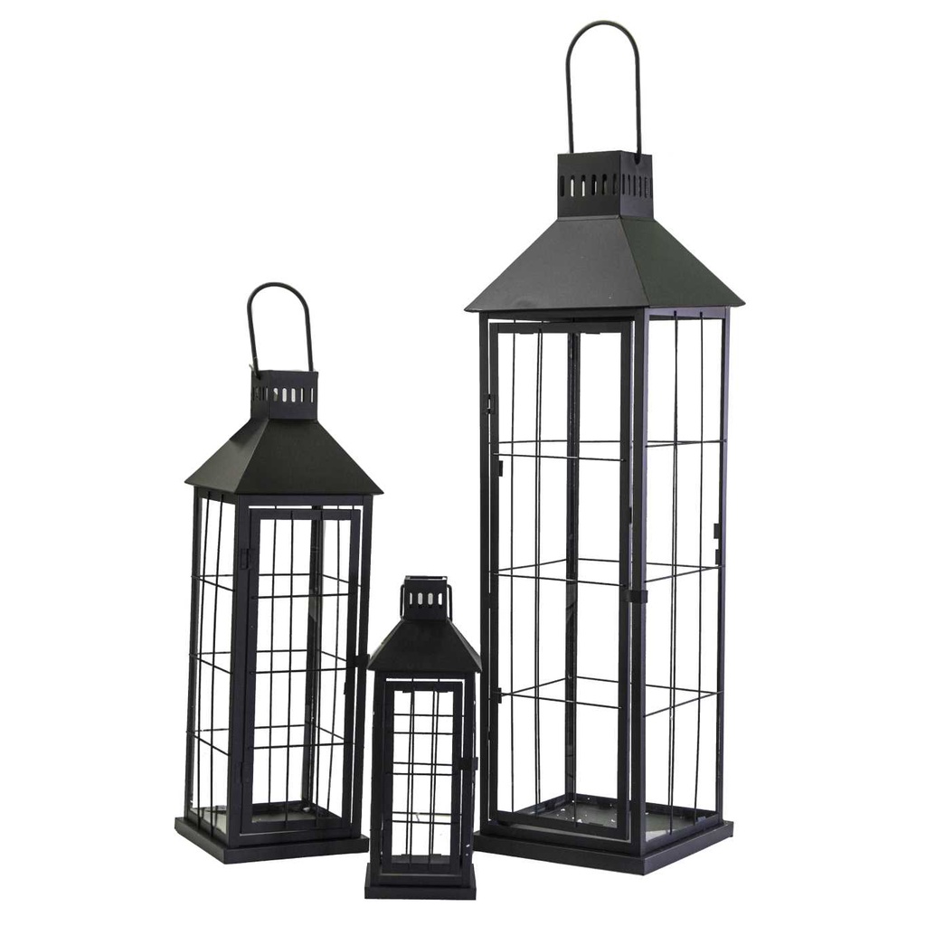 Lanterna metallo 1-3 nero quadro cm26x26h87,5