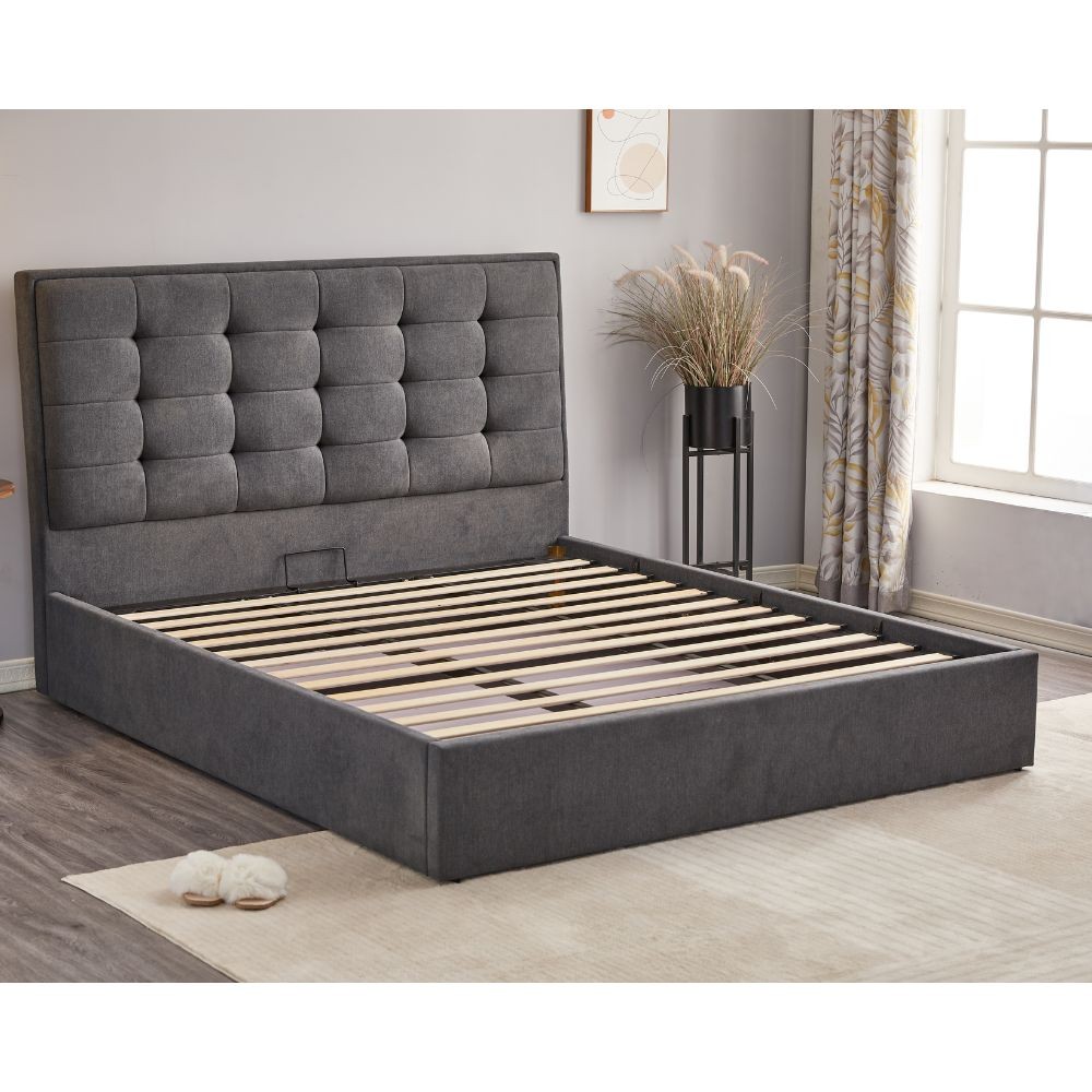 Letto Matrimoniale Coco Contenitore Tessuto Grigio Scuro  L 171 x P 209 x H 115 cm
