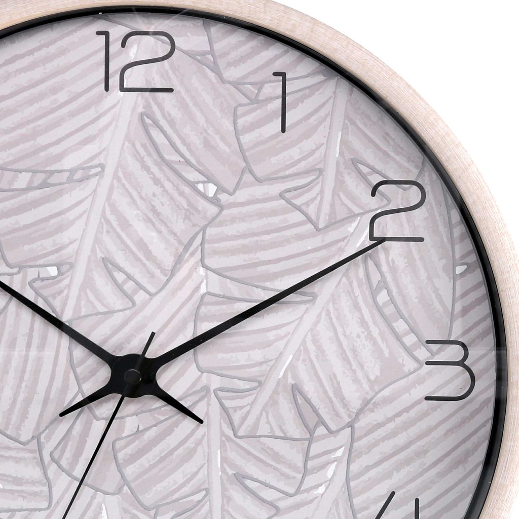 Orologio plastica foglie beige tondo cmø32h4