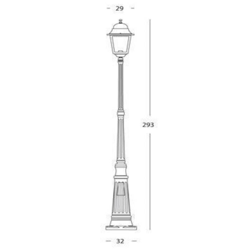 Lampione in pressofusione di alluminio nero diffusori in vetro trasparente h. 293 cm