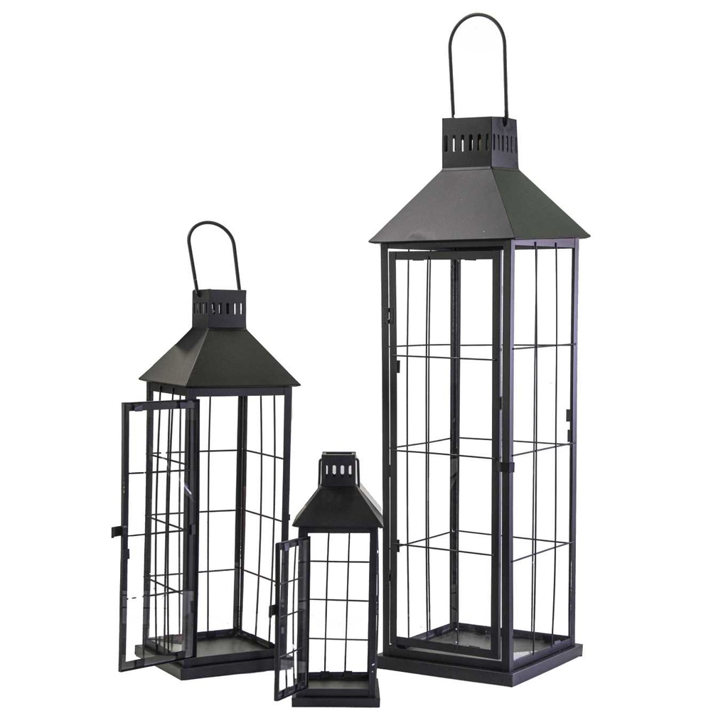 Lanterna metallo 1-3 nero quadro cm26x26h87,5