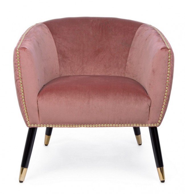 Poltroncina imbottita Caitlin rivestita in velluto rosa antico