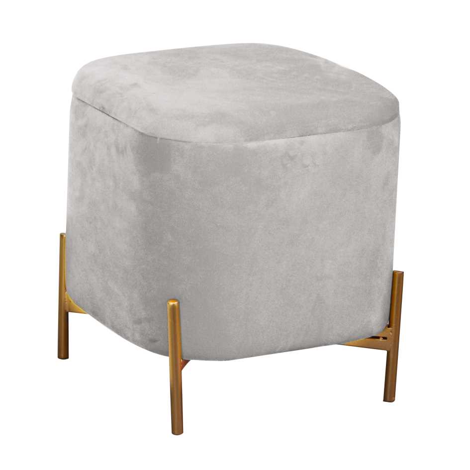 Puff contenitore velluto grigio chiaro con gambe cm 38x38h45