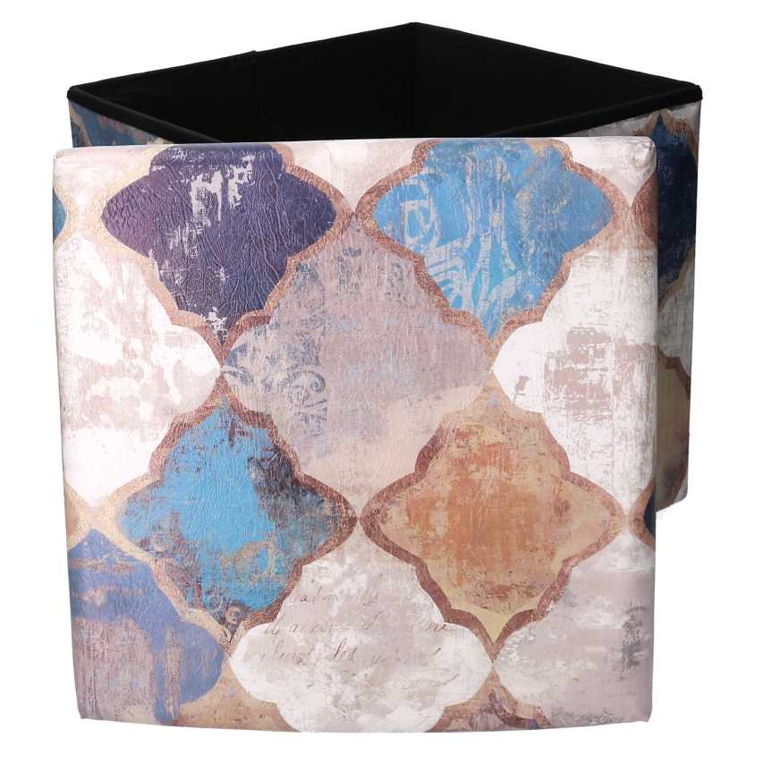 Puff ecopelle pieghevole blu marocco quadro cm 38x38h38