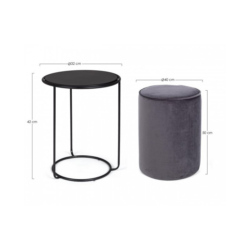 Set combinato moderno tavolino-pouf Annika grigio scuro iperbriko