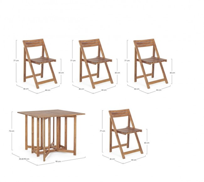 Set da esterno Noemi Tavolo e 4 Sedie pieghevoli in legno nobilitato