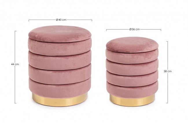Set2 Pouf Contenitore Darina Rosa Antico in velluto 