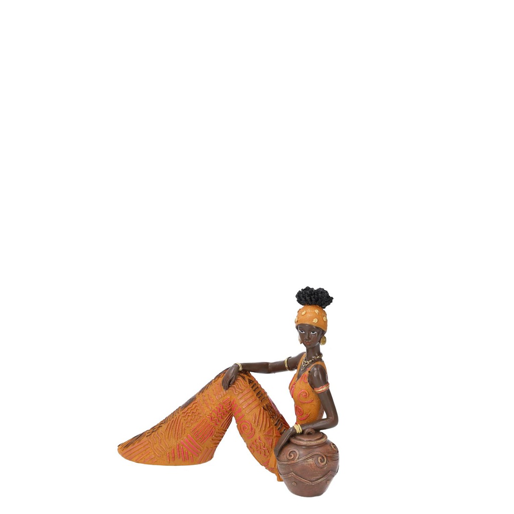 Statua ceramica donna africa seduta cm 21x10