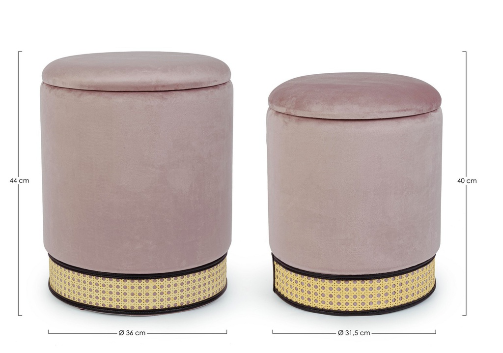 Set 2 pouf contenitore velluto rosa antico Milena