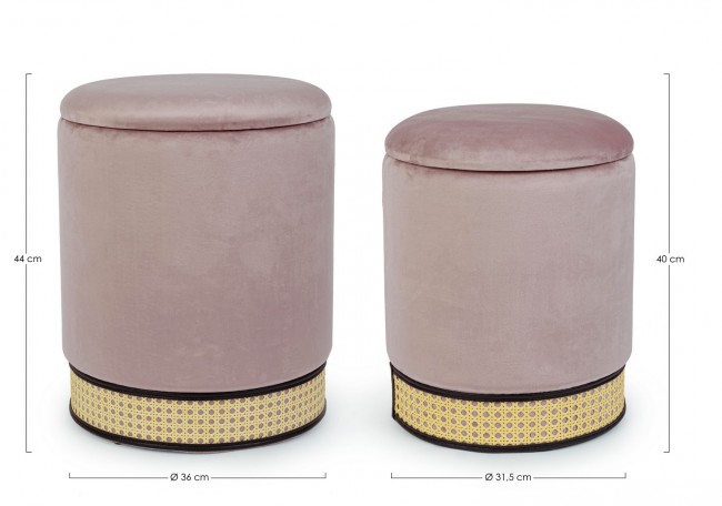 Set 2 pouf contenitore velluto rosa antico Milena
