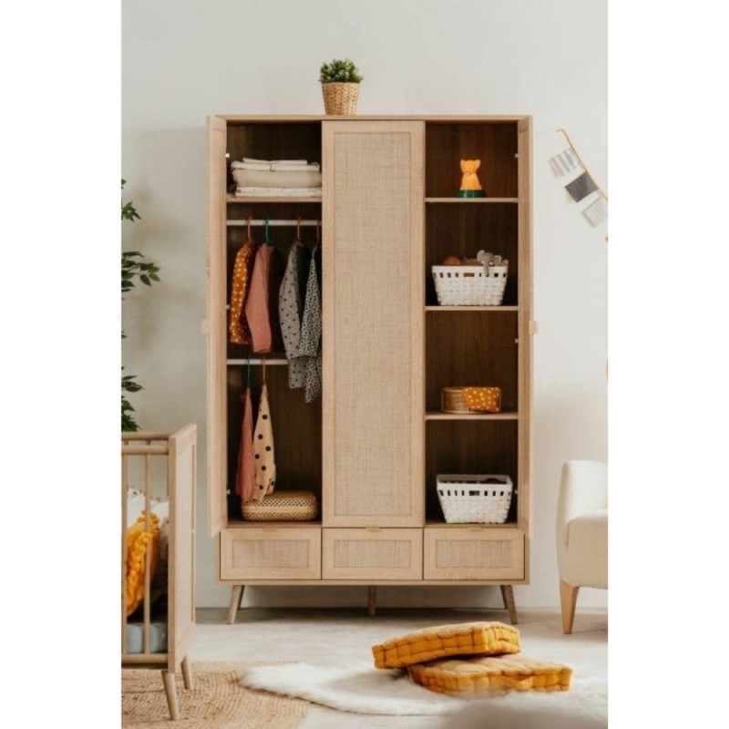 (3c) Armadio Bali 60B 3 ante e 3 cassetti effetto vimini
