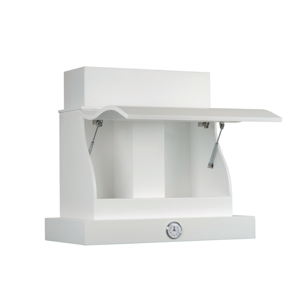Cappa cucina rustica bianca APRIBILE SAGOMATA con cornice in legno comprensivo di orologio cm 90