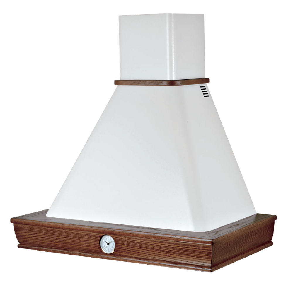 Cappa cucina rustica bianca FOSCA con cornice in legno comprensivo di orologio cm 90