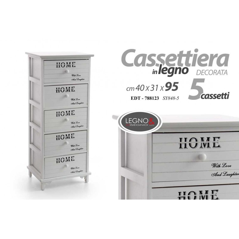 Cassettiera multiuso stretta legno bianca home cm 40 x 31 x 95 h