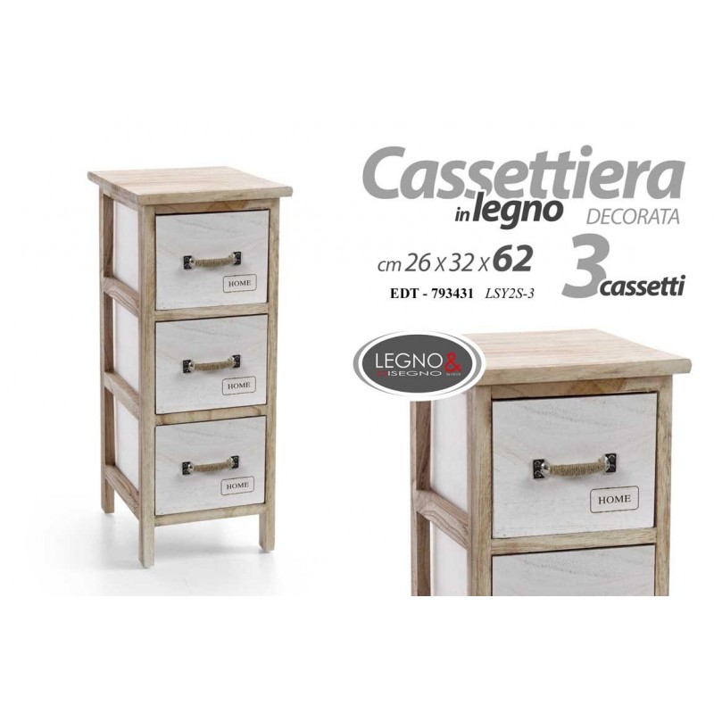 Cassettiera tre cassetti bagno cucina cm 26 x 32 x 62 h