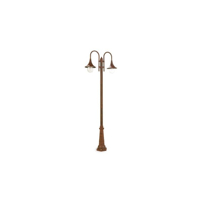Lampione 2 luci struttura in pressofusione di alluminio ruggine h.230 cm