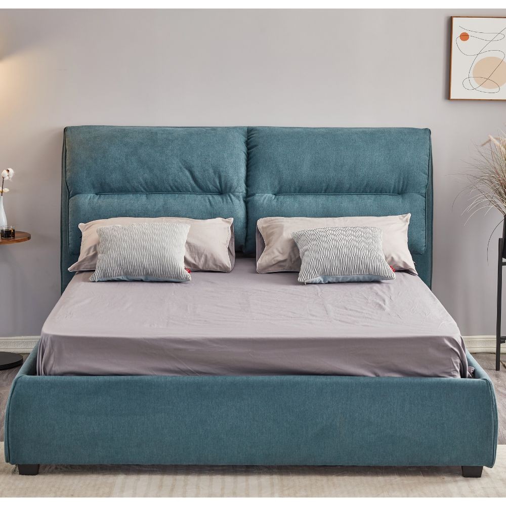 Letto Matrimoniale Contenitore Safira Tessuto Blu L 173 x P 214,5 x H 112 cm