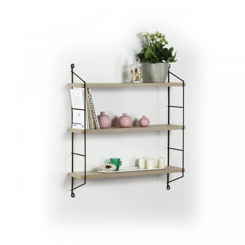 Libreria a muro 3 ripiani Neelix rovere-nero cm 60 x 15 x 68 h