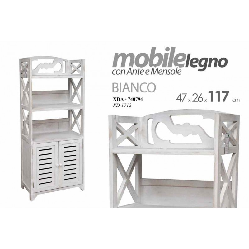Mobile libreria con ante e mensole shabby cm 47 x 26 x 117 h