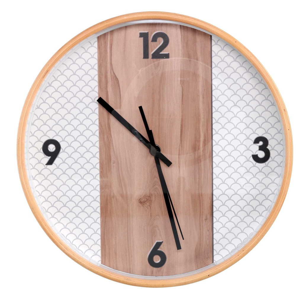 Orologio legno naturale e bianco tondo cm ø32h4