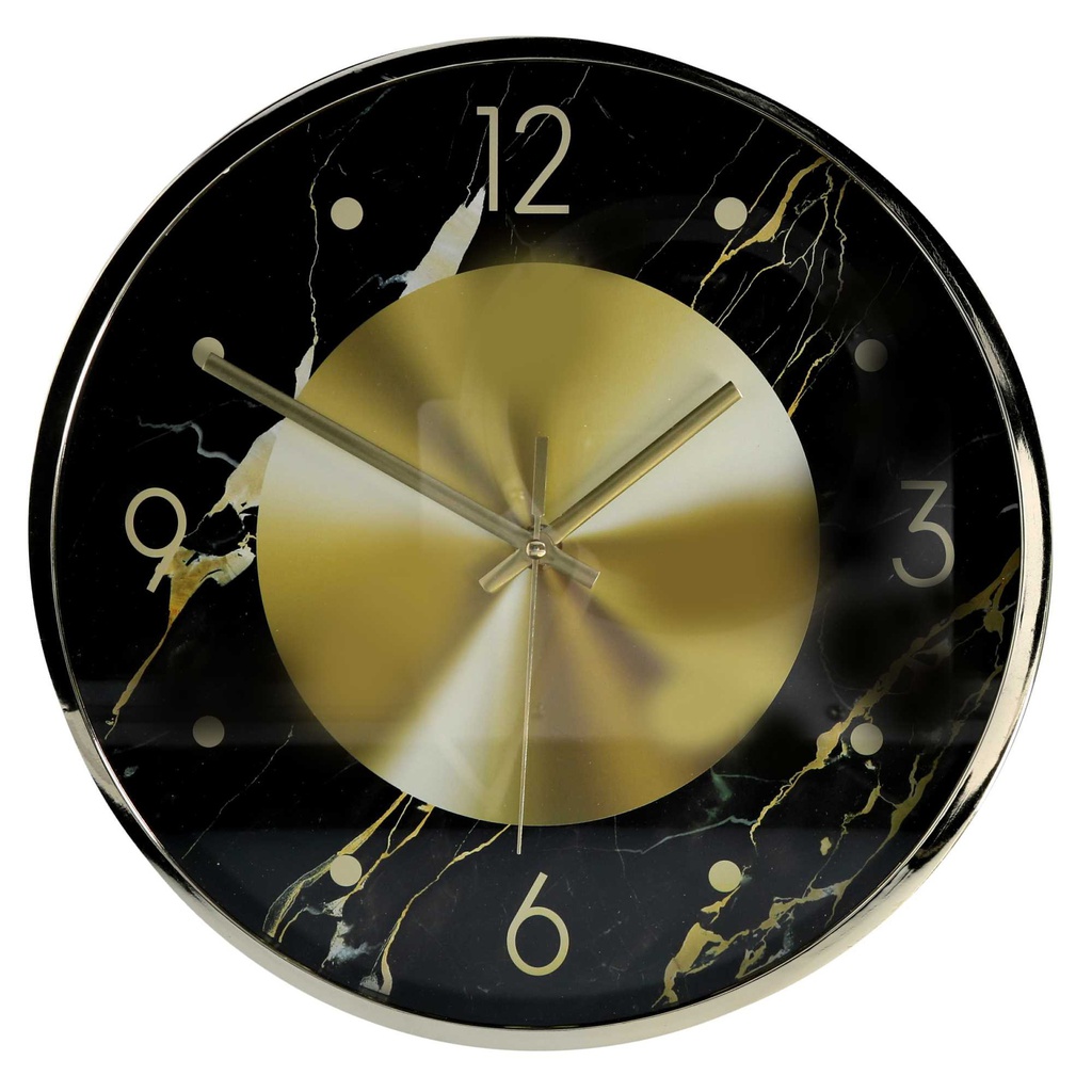 Orologio plastica effetto marmo oro e nero tondo cm ø30