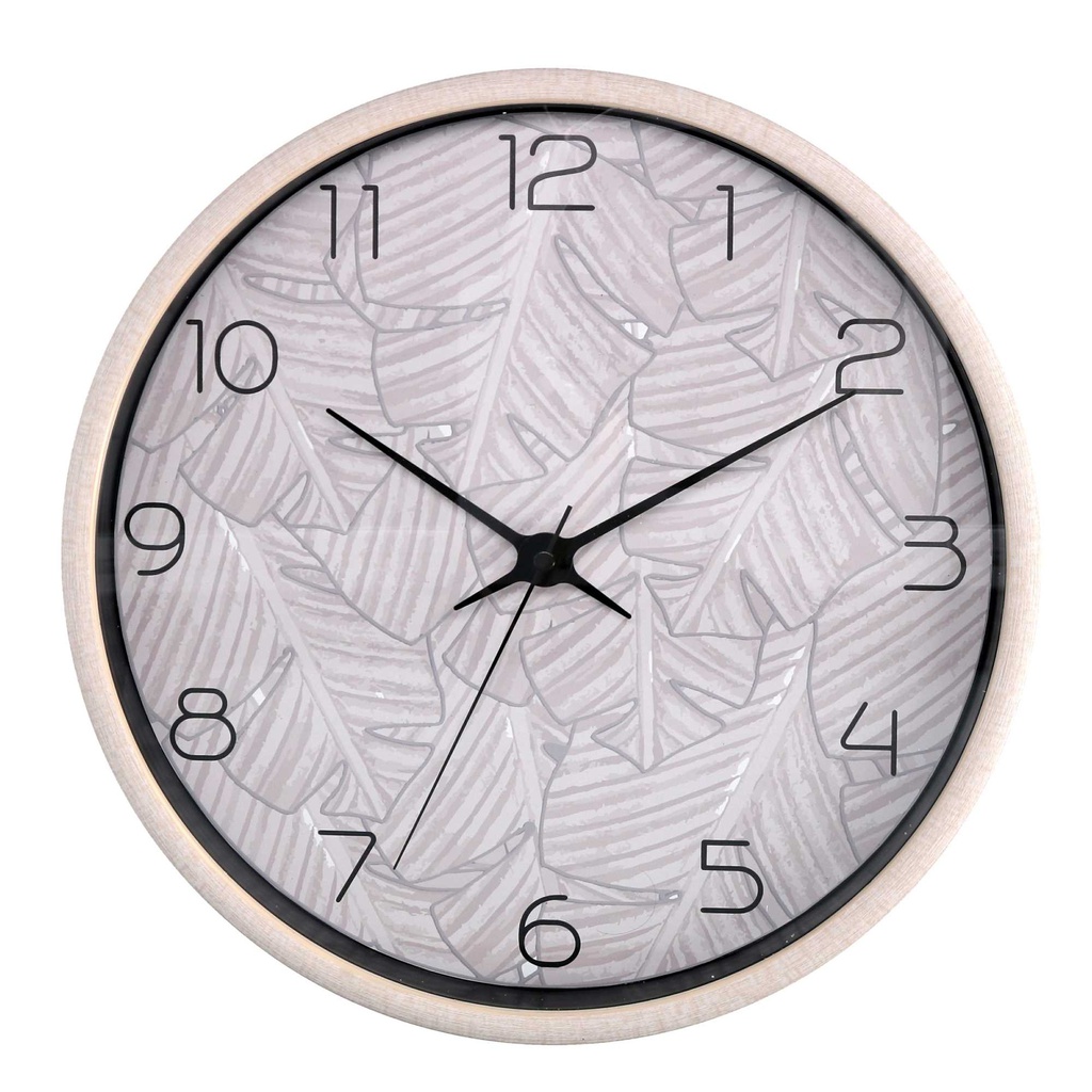 Orologio plastica foglie beige tondo cmø32h4