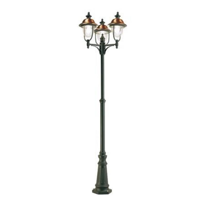 Palo 3 luci in pressofusione di alluminio grigio e rame da esterno h.244 cm