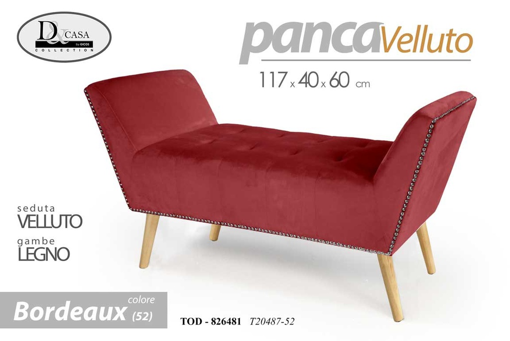 Panca arredo scendiletto bordeaux cm 117 x 40 x 60 h