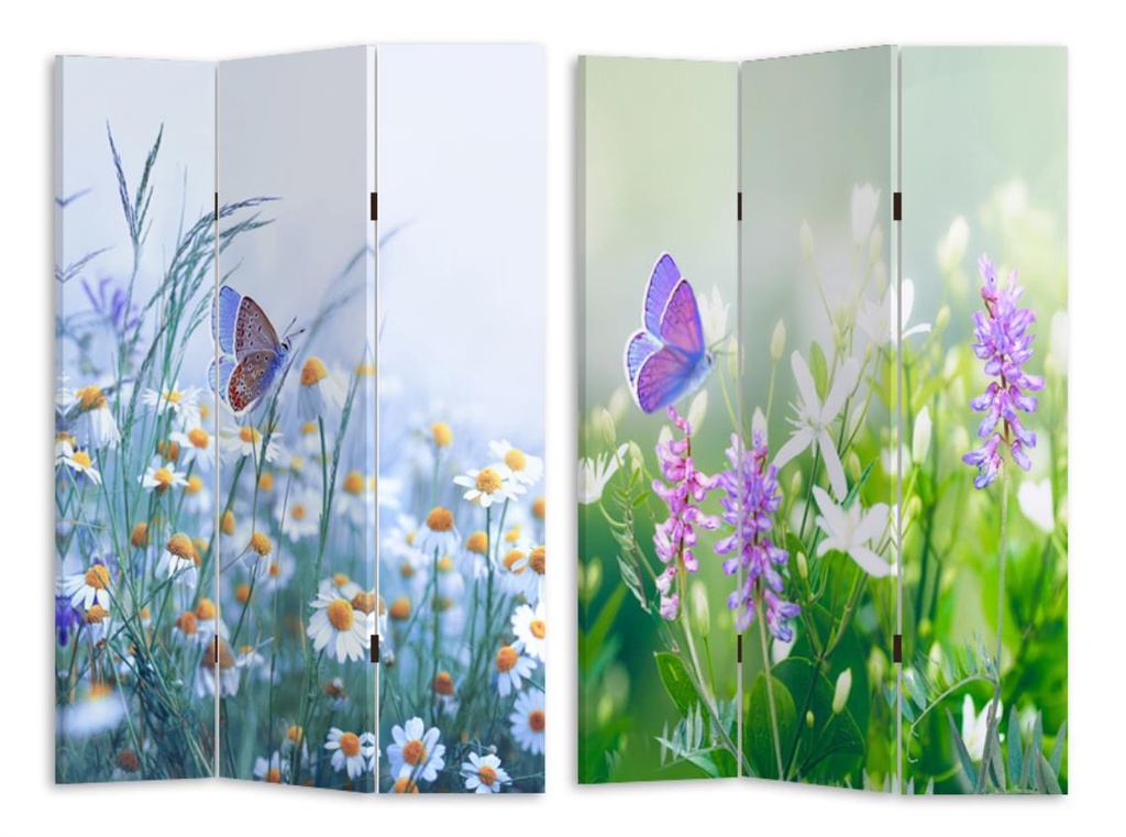 Paravento stampa 3 ante fiori e farfalle cm 120,6x2,5xh180,6x2,5xh180