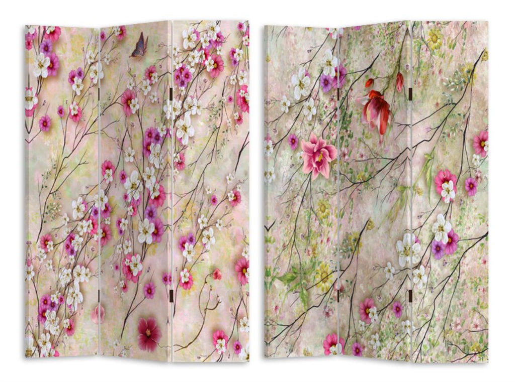 Paravento stampa 3 ante naturale con rami fiori cm 120,6x2,5xh180,6x2,5xh180