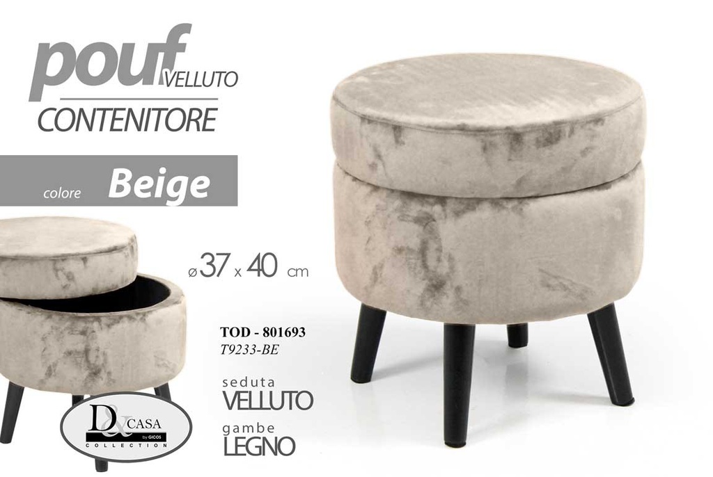 Pouf contenitore beige apribile cm 37 x 40 h