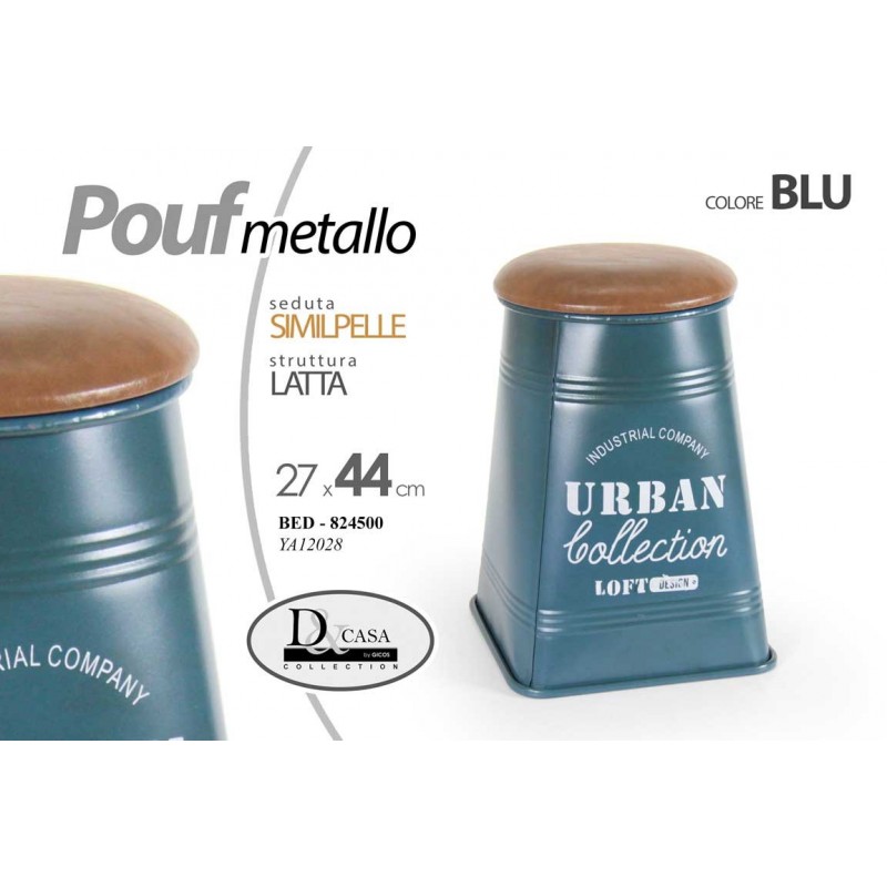 2x Pouf in latta industrial arredo moderno blu cm 27 x 44 h
