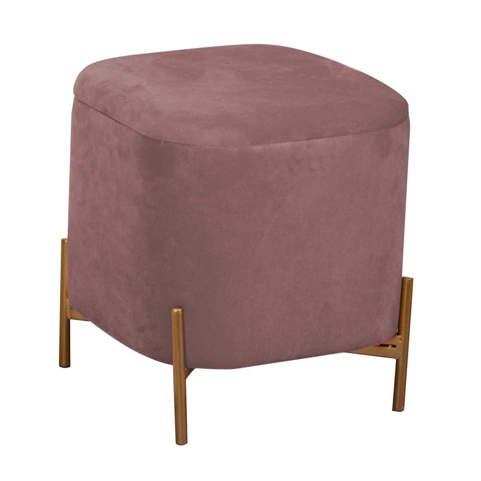 Puff contenitore velluto rosa antico con gambe cm 38x38h45