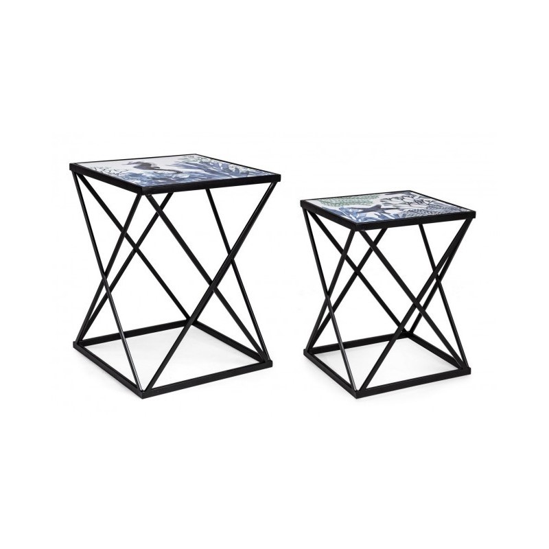 Set Tavolini in acciaio Nero con fantasia marina REEF K04 2 pezzi