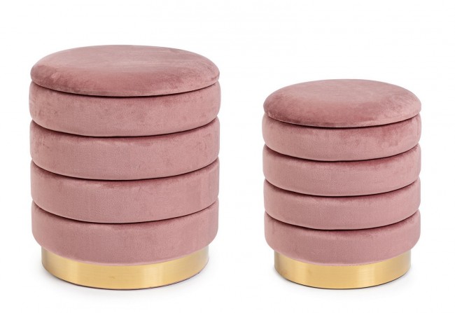 Set2 Pouf Contenitore Darina Rosa Antico in velluto 
