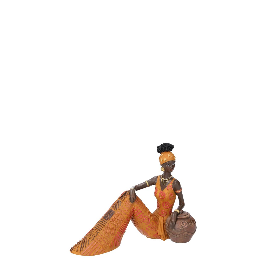 Statua ceramica donna africa seduta cm 21x10