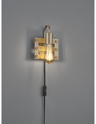 [TRIO205570167] Applique Vintage Rustico Natural Wood Khan Nichel Antico L15 cm Trio Lighting