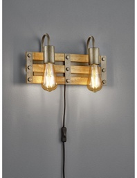 [TRIO205570267] Applique Vintage Rustico Natural Wood Khan Nichel Antico L35 cm Trio Lighting