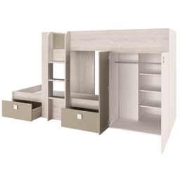 [FZ100295] Cameretta 1264 con letto a castello con due cassettoni e armadio colore bianco consumato e tortora