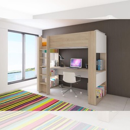[FZ100310] Cameretta 1652 con letto a soppalco e scrivania sottostante colore bianco e rovere