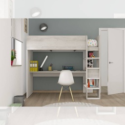 [FZ100308] Cameretta 2278 con letto a soppalco con scrivania sottostante colore bianco e bianco consumato