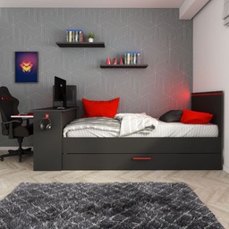 [FZ100287] Cameretta 5040 con letto singolo con letto estraibile e scrivania incorporata colore antracite e rosso reversibile