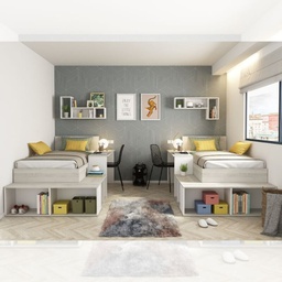 [FZ100311] Cameretta 6040 con letto singolo e scrivania colore bianco consumato e bianco