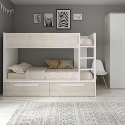[FZ100292] (8c) Cameretta con letto a castello con cassettoni colore bianco consumato e bianco reversibile