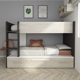 [FZ100291] Cameretta con letto a castello con letto estraibile colore bianco consumato e antracite reversibile